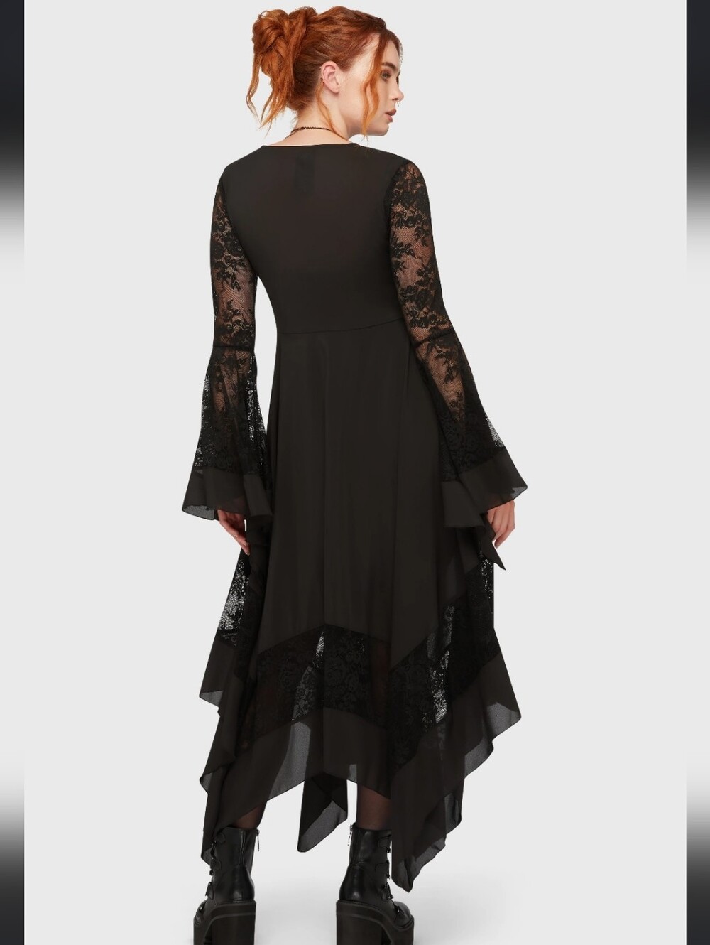 Killstar Black Lace Maxi Dress with Fluted Sleeves - Picture 4 of 5